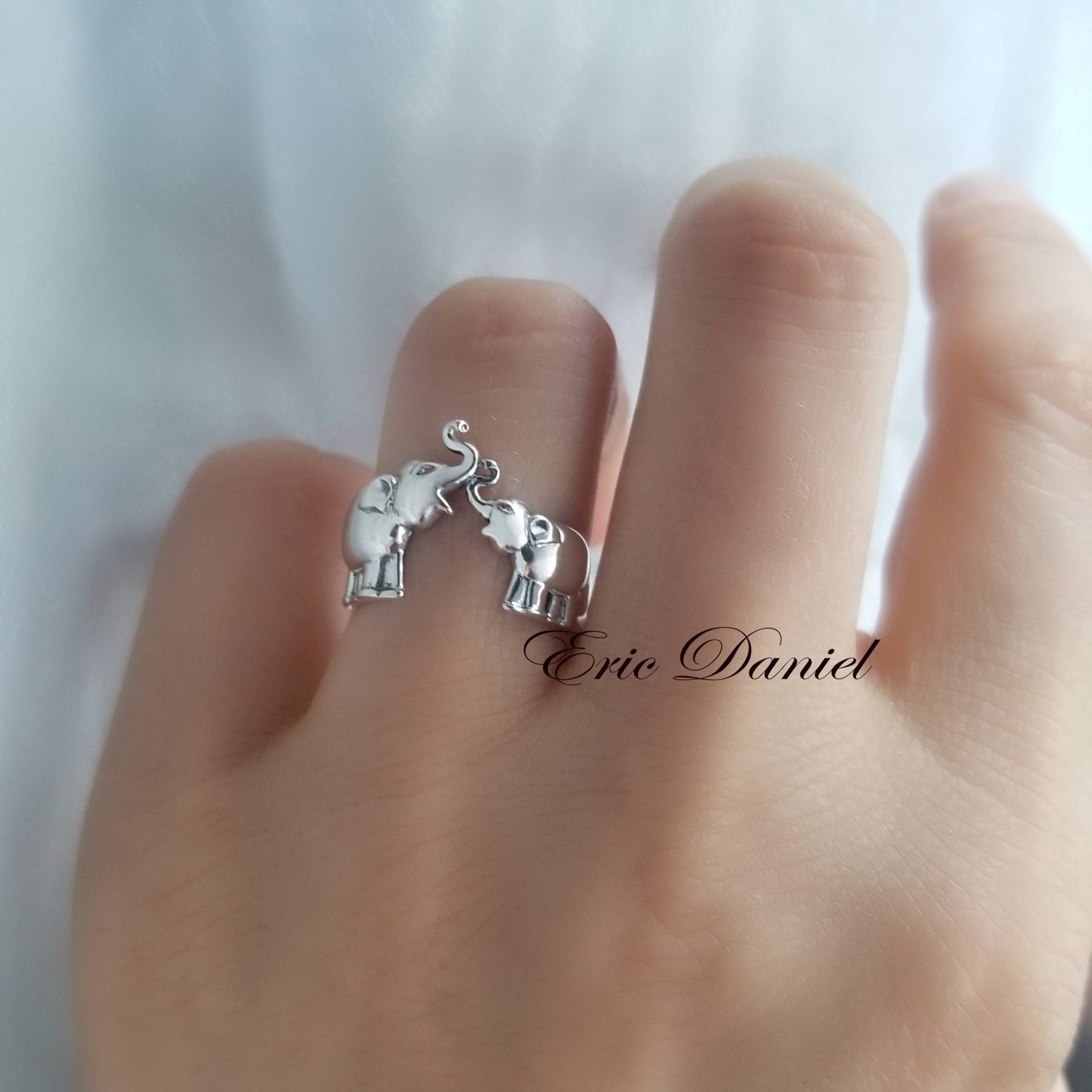 10K, 14K Oder 18K Solid Gold Elefant Mutter Und Baby Ring in Weiß, Gelb Rose Gold, Mütterliche Liebe, Tochter Sohn Ring von Rachveli