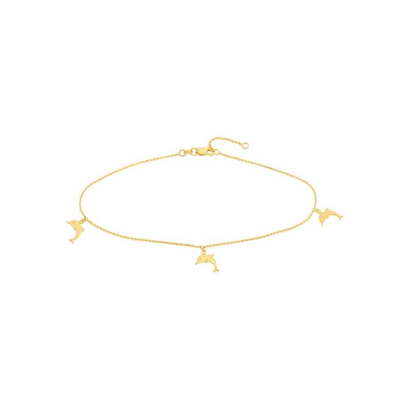 14K Delfin-Fußkettchen Aus Massivem Gelbgold, Baby-Delfine Springen Dem Meer, Schmuck Für Die Mutter, Hochzeit Am Strand, Geschenk Den Liebhaber von Rachveli