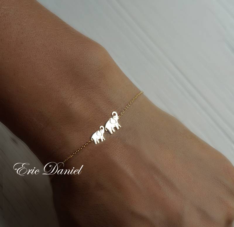 Elefanten Armband Oder Fußkettchen Aus Solidem Gold 10K, 14K 18K Gold, Weiß, Gelb Rose, Mutter & Kind Liebesarmband. Familie Schmuck von Rachveli