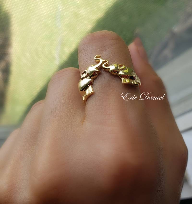 Mutter Elefant Mit Kind Liebe Und Freude Zum Ausdruck Bringen, Mutterliebe Ring in Sterling Silber, Gelb Oder Roségold, Schutz Viel Glück Ring von Rachveli