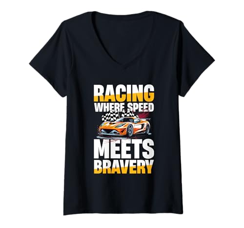 Damen Speed-Rennen T-Shirt mit V-Ausschnitt Damen Speed-Rennen T-Shirt mit V-Ausschnitt von Racing Enthusiast Speed Passion Turbo