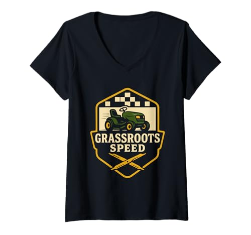 Damen Rasenmäher Racing Gardener Racing Rasenmäher T-Shirt mit V-Ausschnitt von Racing Mowers Motorsport Lawn Mower Enthusiasts