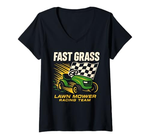 Damen Rasenmäher Racing Gardener Racing Rasenmäher T-Shirt mit V-Ausschnitt von Racing Mowers Motorsport Lawn Mower Enthusiasts