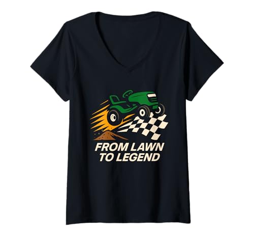 Damen Rasenmäher Racing Gardener Racing Rasenmäher T-Shirt mit V-Ausschnitt von Racing Mowers Motorsport Lawn Mower Enthusiasts