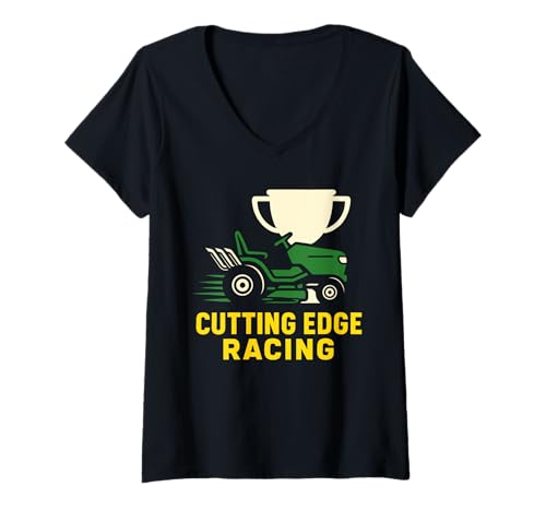 Damen Rasenmäher Racing Gardener Racing Rasenmäher T-Shirt mit V-Ausschnitt von Racing Mowers Motorsport Lawn Mower Enthusiasts