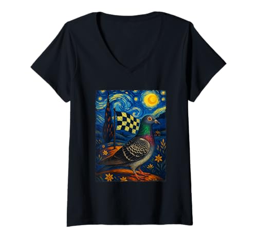 Damen Taube Sternennacht Style Van Gogh Liebhaber Taubenzüchter T-Shirt mit V-Ausschnitt Damen Taube Sternennacht Style Van Gogh Liebhaber Taubenzüchter T-Shirt mit V-Ausschnitt von Racing Pigeon Colombophile Pigeons Birds Lover Tee