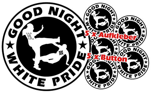 Racker-n-Roll GOOD NIGHT WHITE PRIDE 5 x Aufkleber 5 x Button Pack von Racker-n-Roll