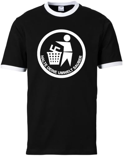 Halte Deine Umwelt SAUBER Gegen Rechts Ringer T-Shirt, schwarz-weiß, Größe L von Racker-n-Roll