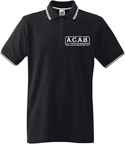 Racker-n-Roll A.C.A.B. All cops Are Bastards Tipped Poloshirt, Schwarz-Weiß von Racker-n-Roll