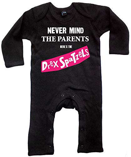 Racker-n-Roll DREX SPATZELS Never Mind The Parents Baby Strampler Rompasuit schwarz von Racker-n-Roll