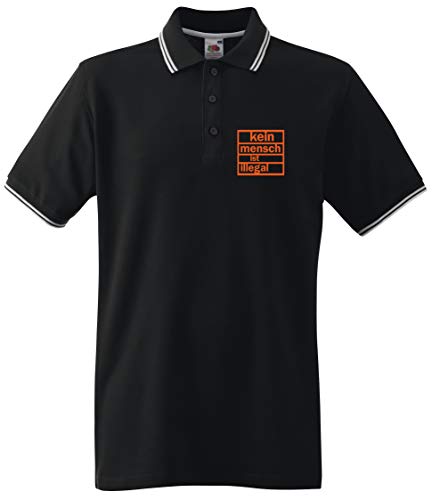 Racker-n-Roll KEIN Mensch IST ILLEGAL Tipped Poloshirt, Schwarz-Weiß von Racker-n-Roll