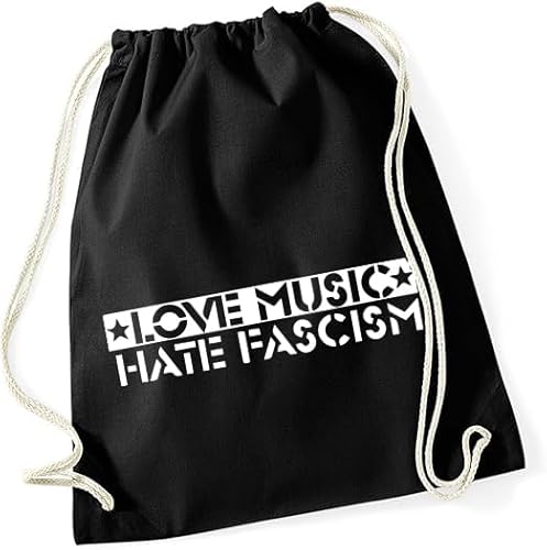 Racker-n-Roll LOVE MUSIC HATE FASCISM Cotton Gymsac Turnbeutel von Racker-n-Roll