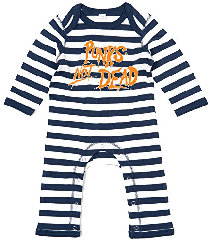 Racker-n-Roll Punks NOT Dead ORANGE Rompasuit Strampler gestreift Navy-weiß von Racker-n-Roll
