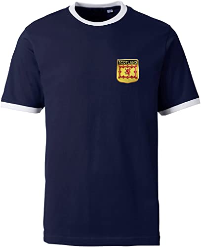 Scotland SCHOTTLAND Ringer T-Shirt Trikot, Navy-Weiß, Größe L von Racker-n-Roll