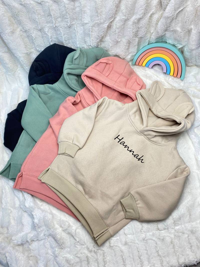 Kinder Hoodie | Kindernamen Geburtstag Geschenk Weihnachten Partnerlook Personalisiert Hasenohr Kuschel von Rackertouille