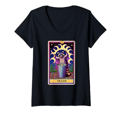 Damen Waschbären im Mülleimer! Lustige Tarotkarte Waschbär T-Shirt mit V-Ausschnitt Damen Waschbären im Mülleimer! Lustige Tarotkarte Waschbär T-Shirt mit V-Ausschnitt von Racoons and Raccoon In A Garbage Can Apparel