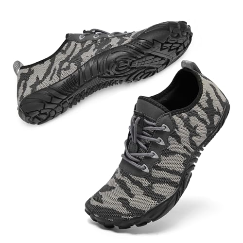 Racqua Barfußschuhe Damen Wasserschuhe Strandschuhe Herren Schwimmschuhe Damen Strandschuhe Frauen Welten Koden barfuss schnelltrocken Wasserschuhe Unisex Grau 46 von Racqua