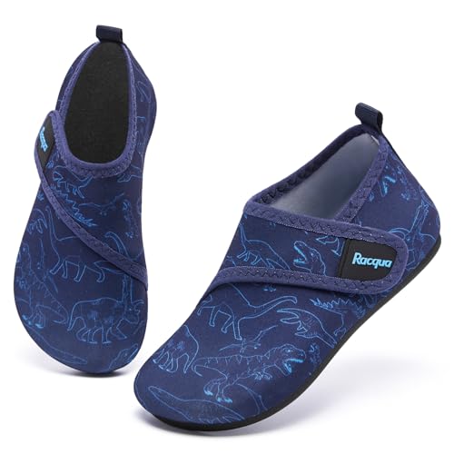 Racqua Badeschuhe Wasserschuhe Kinder Atmungsaktive Aqua Schuhe Schnell Trocknen Schwimmen Pool Strand Schuhe Baby Boys Dinosaurier EU26/27 von Racqua