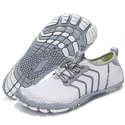 Racqua Surfschuhe Schnelltrocknend Barfuß Wasser Aqua Sport Strand Schwimmen Pool Wandern Tauchen Walking für Herren Damen Weiß 38 von Racqua