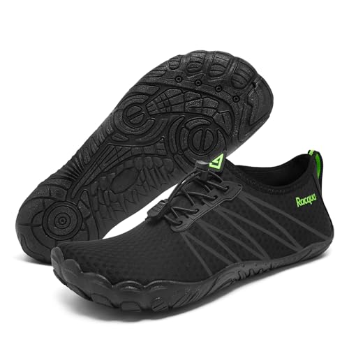 Racqua Wasserschuhe Aquaschuhe Damen Strandschuhe Herren Schwimmschuhe BarfußSchuhe Leichte Surfen Atmungsaktiv Schnelltrocknend Schwarz EU 41 von Racqua
