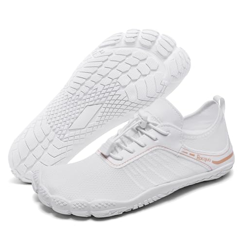 Racqua Wasserschuhe Aquaschuhe Herren Schwimmschuhe Damen Schuhe schnell trocknend Barfuß Pool Rudern Schuhe Anti-Rutsch-Strand Schuhe Weiß EU36 von Racqua