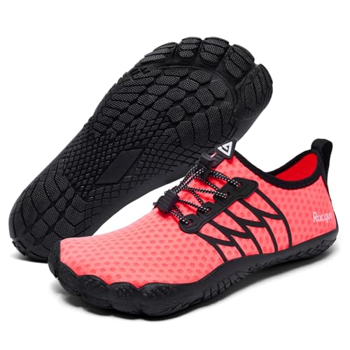 Racqua Wasserschuhe Damen Badeschuhe Herren Atmungsaktive Strandschuhe Leichte Schnell-Trocken-Schwimmschuhe Pool Aqua Wandern Outdoor für Frauen Rose EU38 von Racqua