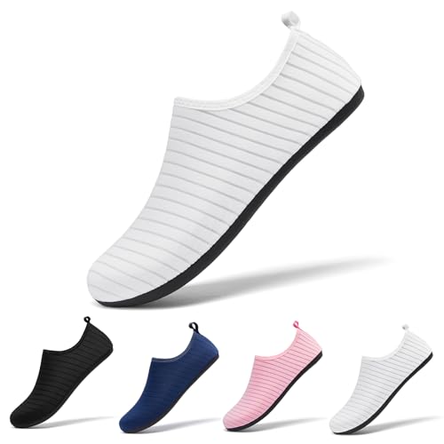 Racqua Wasserschuhe Badeschuhe Damen Strandschuhe Herren rutschfeste Wasserschuhe Für Meer Atmungsaktive Leichtes Gewicht Quick-Dry Aquaschuhe Weiß EU40/41 von Racqua