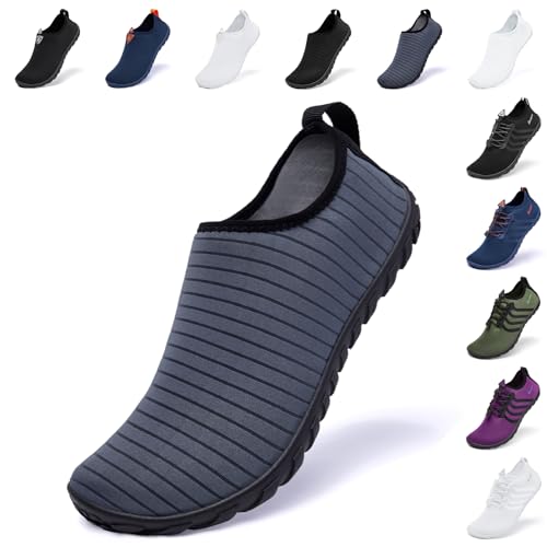 Racqua Wasserschuhe Barfuss Schuhe Damen Schwimmschuhe Abriebfest Aquaschuhe Herren Weich Flexibel Bootfahren Unisex Badeschuhe Grau EU42 von Racqua