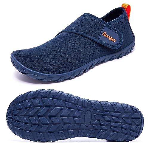 Racqua Wasserschuhe Strandschuhe Herren Schwimmschuhe Damen Badeschuhe Mit Klettverschluss Schwimmen Strandschuhe Frauen Barfuss Schnelltrocken Wasserschuhe Unisex Blau/Orange EU40 von Racqua