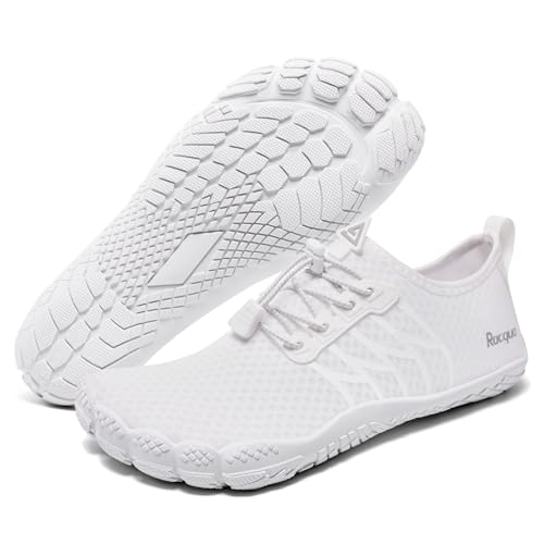 Racqua Wasserschuhe Damen Badeschuhe Herren Leichtgewichtige Aqua-Schuhe Schnelltrocknende Atmungsaktive Badeschuhe Strand Barfuß Outdoor für Frauen Weiß EU42 von Racqua