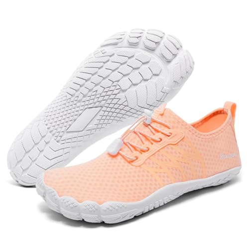 Racqua Wasserschuhe Damen Badeschuhe Herren Leichtgewichtige Atmungsaktive Aqua-Schuhe Schnell-Trocken-Schwimmschuhe Barfuß Strand Pool Outdoor für Frauen Hellrosa EU37 von Racqua