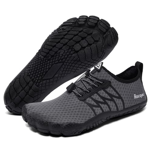 Racqua Wasserschuhe Damen Badeschuhe Herren Schnelltrocknend Atmungsaktive Strandschuhe Leichtgewichtige Aqua Schuhe Schwimmen Barfuß Outdoor für Männer Frauen Grau EU41 von Racqua