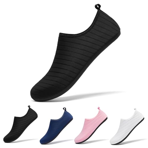 Racqua Wasserschuhe Damen Badeschuhe Herren Strandschuhe Atmungsaktiv Schwimmschuhe Frauen Leichtes Gewicht Quick-Dry Wasserschuhe Für Meer Schwarz EU48/49 von Racqua