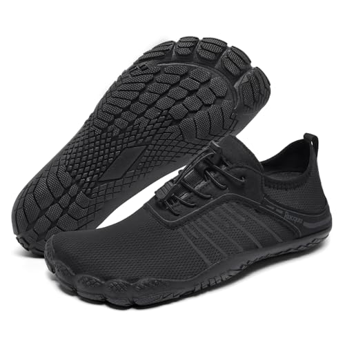 Racqua Wasserschuhe Herren Aquaschuhe Damen Schuhe schnell trocknend Barfuß Pool Rudern Schuhe Anti-Rutsch-Strand Schuhe Schwimmschuhe Schwarz EU37 von Racqua