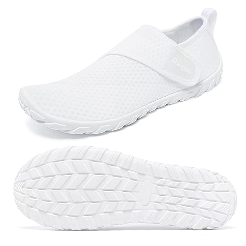 Racqua Wasserschuhe Schwimmschuhe Damen Strandschuhe Herren Strandschuhe Frauen Badeschuhe Mit Klettverschluss Schwimmen Barfuss Schnelltrocken Wasserschuhe Unisex Weiß EU35 von Racqua