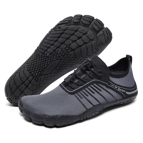 Racqua Wasserschuhe Herren Schwimmschuhe Damen Schuhe schnell trocknend Barfuß Pool Rudern Schuhe Anti-Rutsch-Strand Schuhe Aquaschuhe Grau EU39 von Racqua