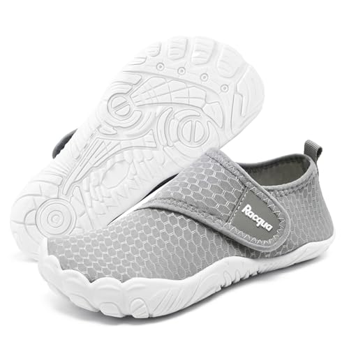 Racqua Wasserschuhe Kinder Jungen MäDchen Kinder Schwimmen Aqua Surf Schuhe Bootfahren Tauchen Leichte Slipfree Pool Schnell Trocken Meer Schuhe FüR Kinder Grau 31 von Racqua