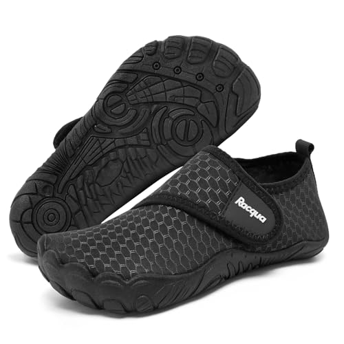 Racqua Wasserschuhe Kinder Schuhe Jungen Aqua Strand Schuhe Kinder Schwimmen Bootfahren Meer Neoprenanzug Slipfree Surf Pool Schnell Trocken Leichte rutschfeste Schuhe FüR Kinder Schwarz 31 von Racqua