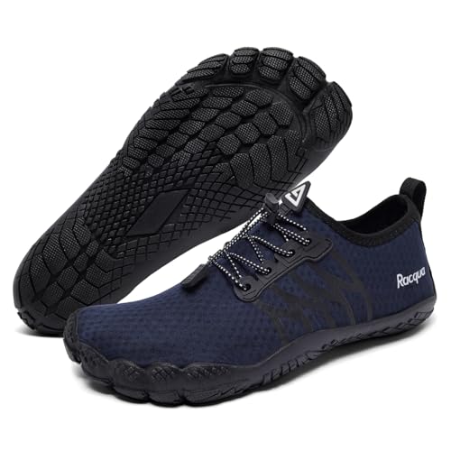 Racqua Wasserschuhe Damen Badeschuhe Herren Leichtgewichtige Atmungsaktive Barfußschuhe Schnelltrocknende Schwimmschuhe Aqua Strand Wandern Pool Outdoor für Männer Frauen Marine EU46 von Racqua