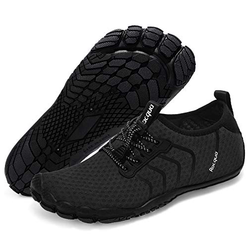 Racqua Wasserschuhe Schnelltrocknend Barfuß Strand Aqua Sport Schwimmen Surfen Pool Wandern Tauchen Walking für Herren Damen Schwarz 36 von Racqua