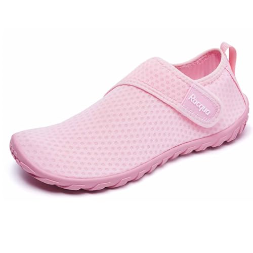 Racqua Wasserschuhe Schwimmschuhe Damen Strandschuhe Herren Strandschuhe Frauen Badeschuhe Mit Klettverschluss Schwimmen Barfuss Schnelltrocken Wasserschuhe Unisex Rosa EU35 von Racqua