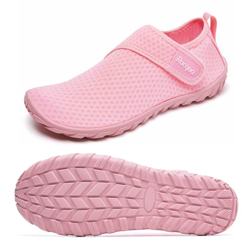 Racqua Wasserschuhe Schwimmschuhe Damen Strandschuhe Herren Strandschuhe Frauen Badeschuhe Mit Klettverschluss Schwimmen Barfuss Schnelltrocken Wasserschuhe Unisex Rosa EU37 von Racqua