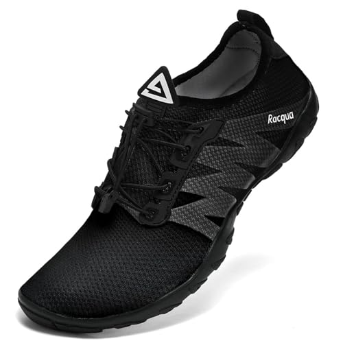 Racqua Wasserschuhe Schwimmschuhe Damen Strandschuhe Herren Welten Koden Wasserschuhe Strandschuhe Frauen Barfuss Schnelltrocken Wasserschuhe Badeschuhe Erwachsene Schwarz EU37 von Racqua