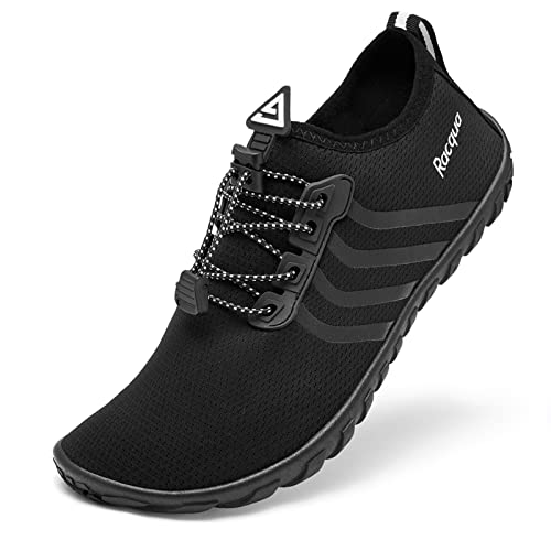 Racqua Wasserschuhe Schwimmschuhe Damen Strandschuhe Herren Welten Koden Wasserschuhe Strandschuhe Frauen Barfuss Schnelltrocken Wasserschuhe Dusch- & Badeschuhe Für Herren Unisex Schwarz EU47 von Racqua
