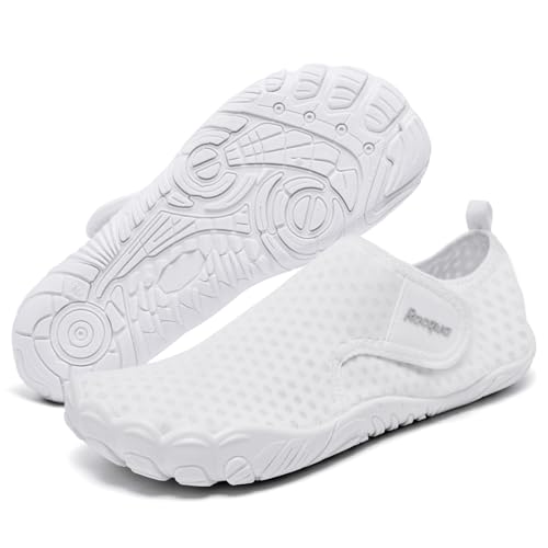 Racqua Wasserschuhe Damen Badeschuhe Herren Aquaschuhe Damen Strandschuhe Herren Barfuss Schnelltrocken Wasserschuhe Weiß 39 von Racqua