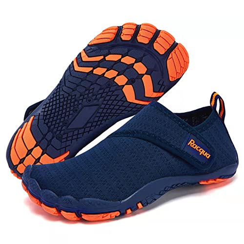 Racqua Wasserschuhe für Jungen, leicht, schnell trocknend, Strand, Schwimmbecken, Sportschuhe, Barfuß, Wandern, Bootfahren, Surfen, Aquaschuhe, Kleinkind, Blau/Orange 30 von Racqua