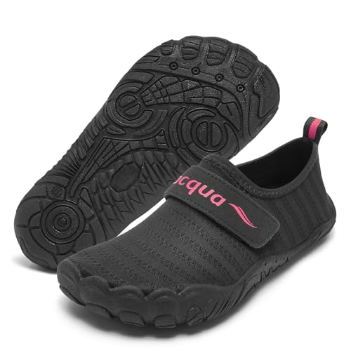 Racqua Barfußschuhe für Kinder - Wasserschuhe für Jungen und Mädchen, Schwarz/Rose 35 von Racqua