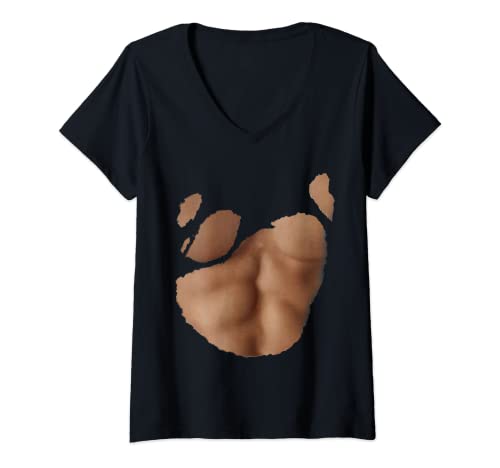 Damen Muskeln zerrissenes Shirt zeigt Muskel T-Shirt Kostüm Buff T-Shirt mit V-Ausschnitt von Rad Funny Halloween Shirts