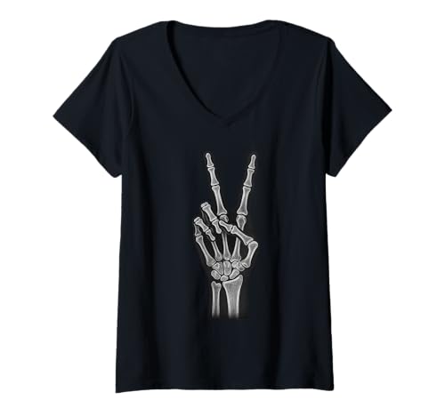 Damen Friedenszeichen Skelett Hand Lustig Radiologie Tech T-Shirt mit V-Ausschnitt Damen Friedenszeichen Skelett Hand Lustig Radiologie Tech T-Shirt mit V-Ausschnitt von Rad Tech X-Ray Radiography Design for Radiologists