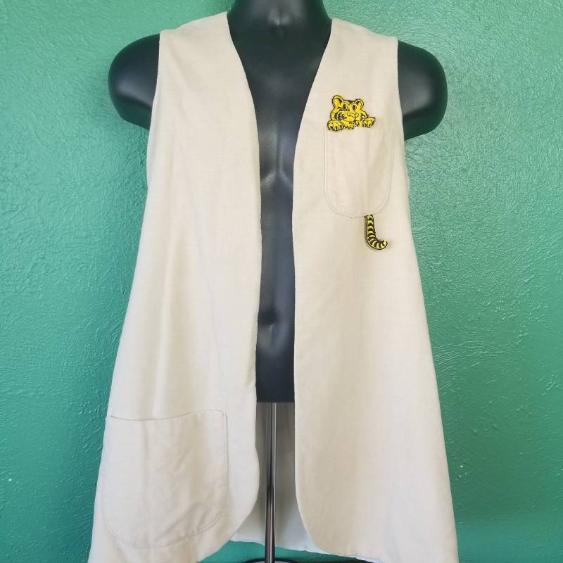 Vintage 70Er Jahre Tiger Kommen Aus Tasche Patch Handgemachte Seltene Süße Seltsame Einzigartige Funky Weste Ärmelloses Shirt 80Er Größe Kleine S von RadDudes